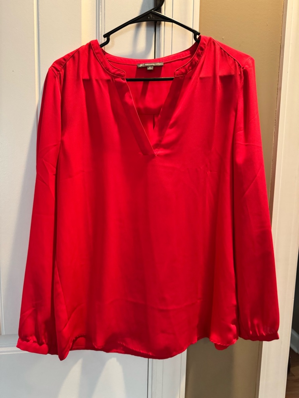 Adrianna Papell Bright Red V-Neck Long-Sleeve Blouse